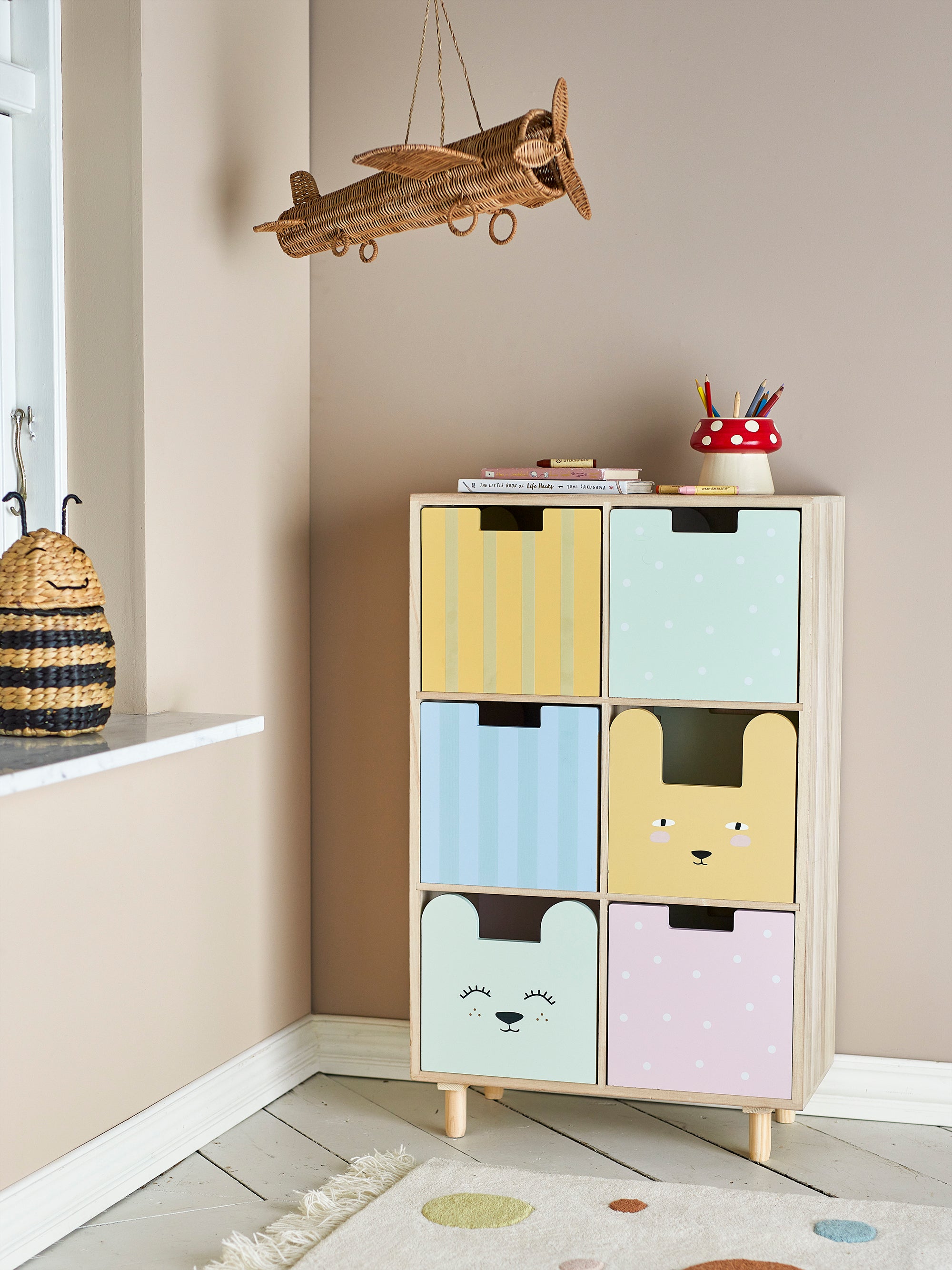 BLOOMINGVILLE MINI Calle Bookcase with 6 Drawers in Paulownia and Pine Wood, 55 x 88,5 x 25,5 cm - Regina Luxury Interiors