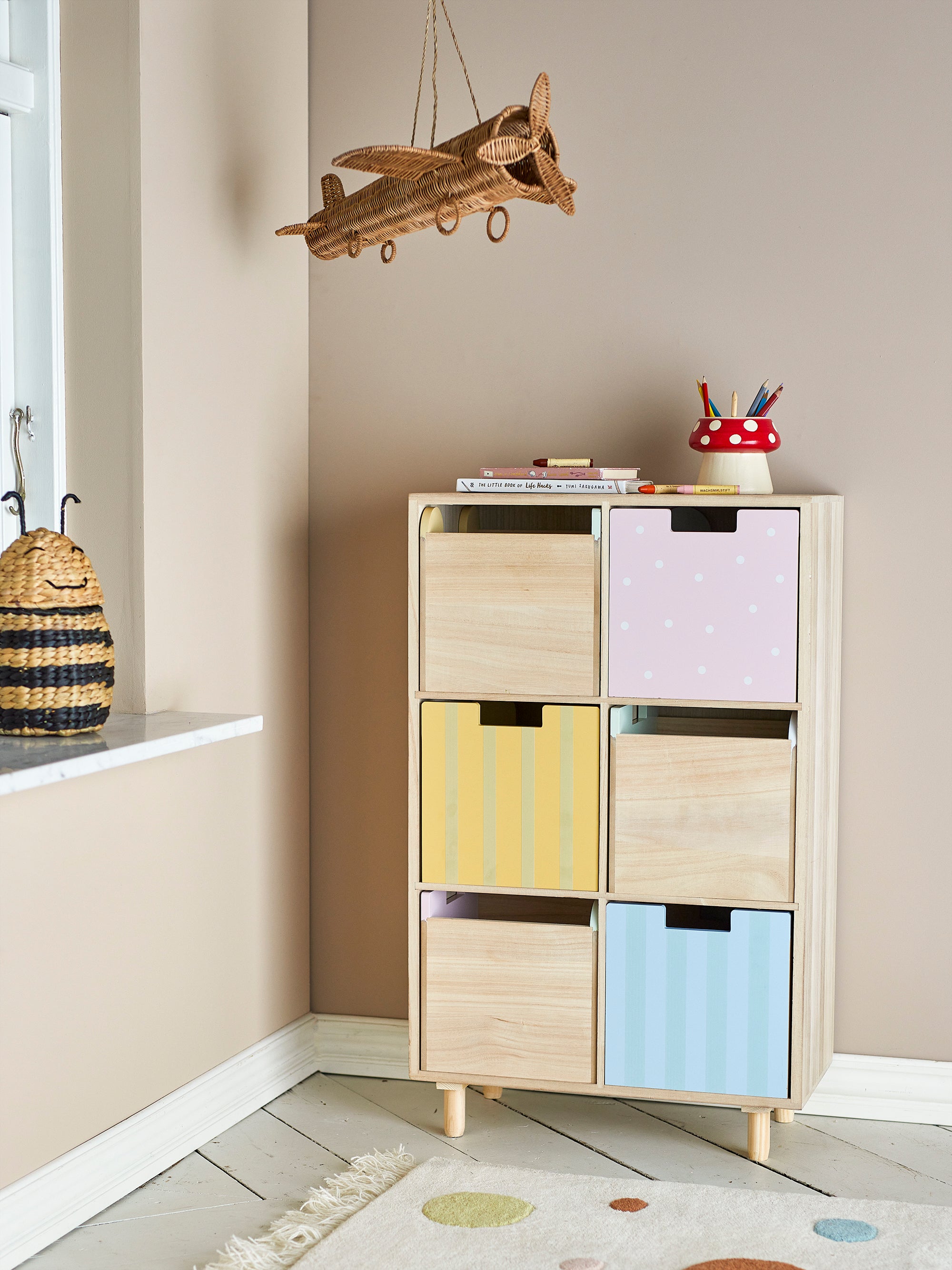 BLOOMINGVILLE MINI Calle Bookcase with 6 Drawers in Paulownia and Pine Wood, 55 x 88,5 x 25,5 cm - Regina Luxury Interiors