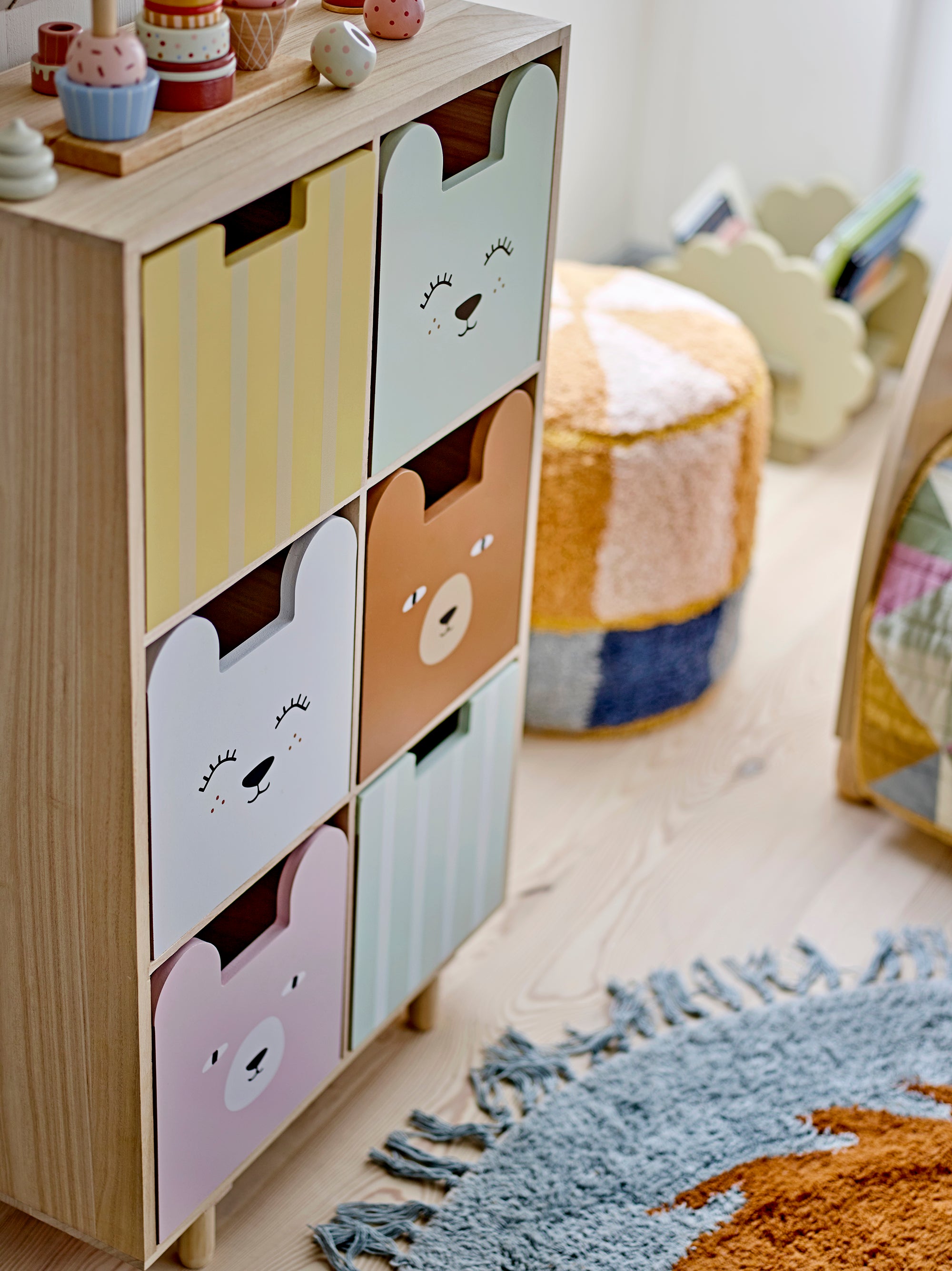 BLOOMINGVILLE MINI Calle Bookcase with 6 Drawers in Paulownia and Pine Wood, 55 x 88,5 x 25,5 cm - Regina Luxury Interiors