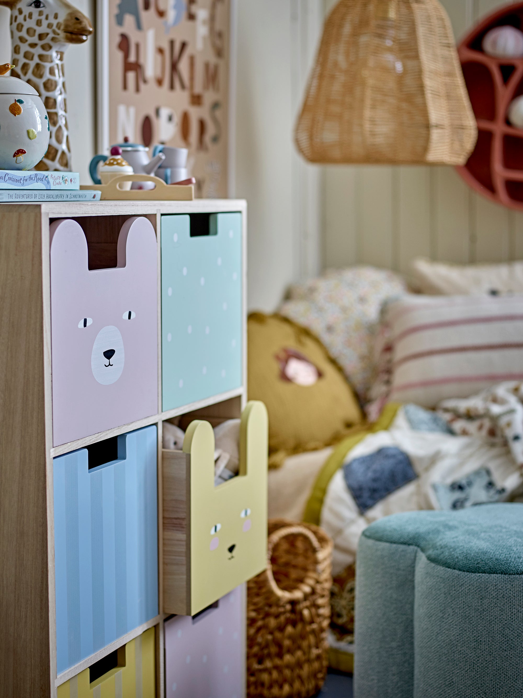 BLOOMINGVILLE MINI Calle Bookcase with 6 Drawers in Paulownia and Pine Wood, 55 x 88,5 x 25,5 cm - Regina Luxury Interiors