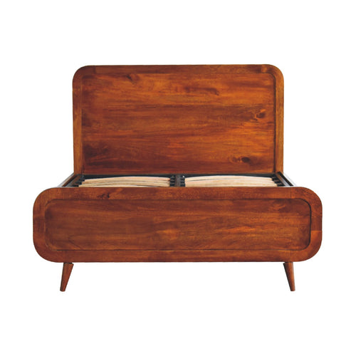 ARTISAN FURNITURE Curved Chestnut DOUBLE Bed in Solid Mango Wood, B-Corp Certified, 145x198 cm