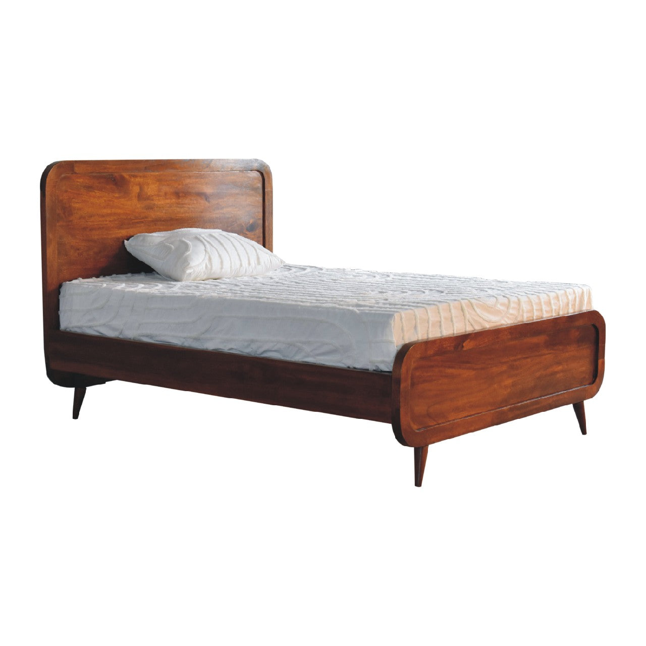 ARTISAN FURNITURE Curved Chestnut DOUBLE Bed in Solid Mango Wood, B-Corp Certified, 145x198 cm