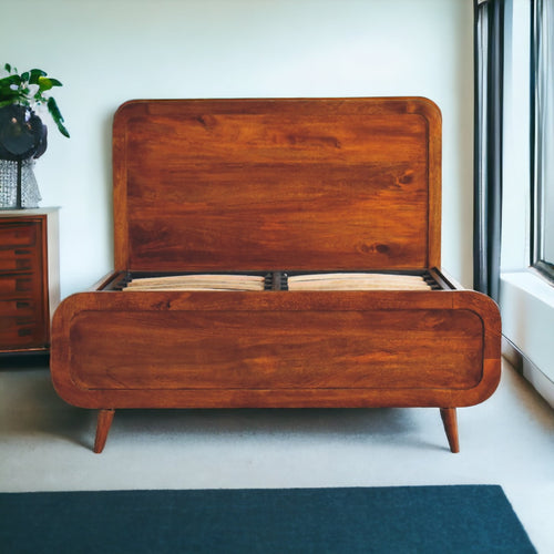 ARTISAN FURNITURE Curved Chestnut DOUBLE Bed in Solid Mango Wood, B-Corp Certified, 145x198 cm