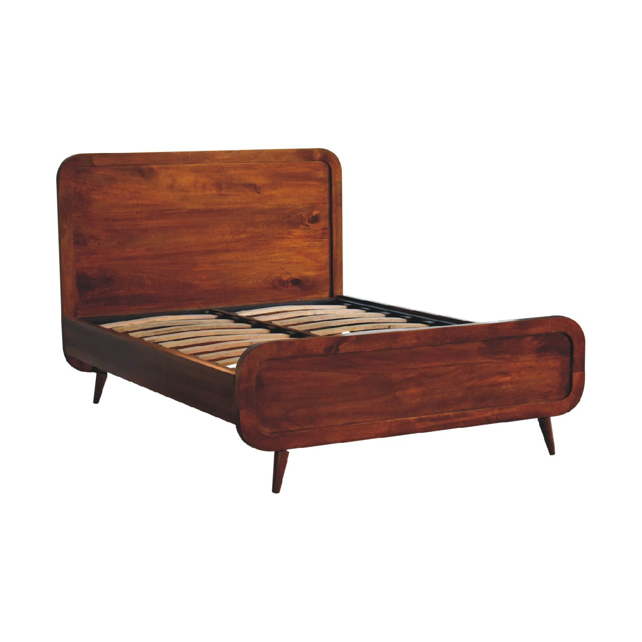 ARTISAN FURNITURE Curved Chestnut DOUBLE Bed in Solid Mango Wood, B-Corp Certified, 145x198 cm