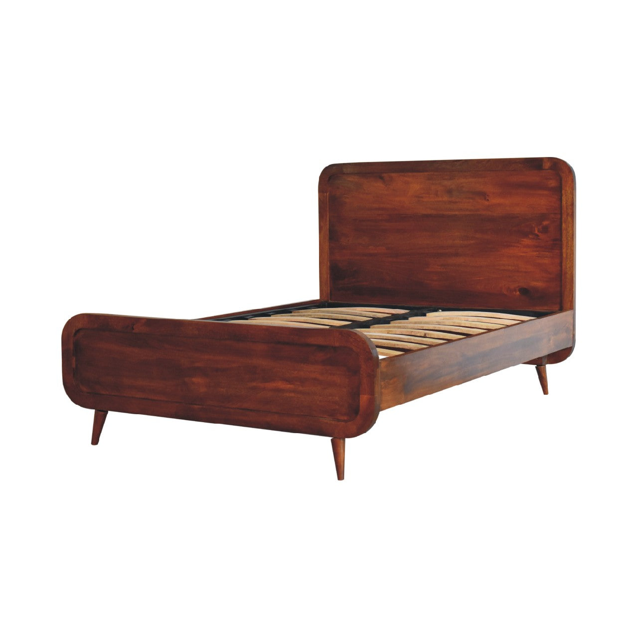 ARTISAN FURNITURE Curved Chestnut DOUBLE Bed in Solid Mango Wood, B-Corp Certified, 145x198 cm
