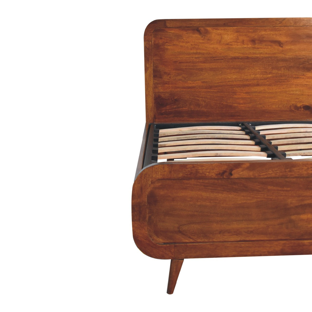 ARTISAN FURNITURE Curved Chestnut DOUBLE Bed in Solid Mango Wood, B-Corp Certified, 145x198 cm