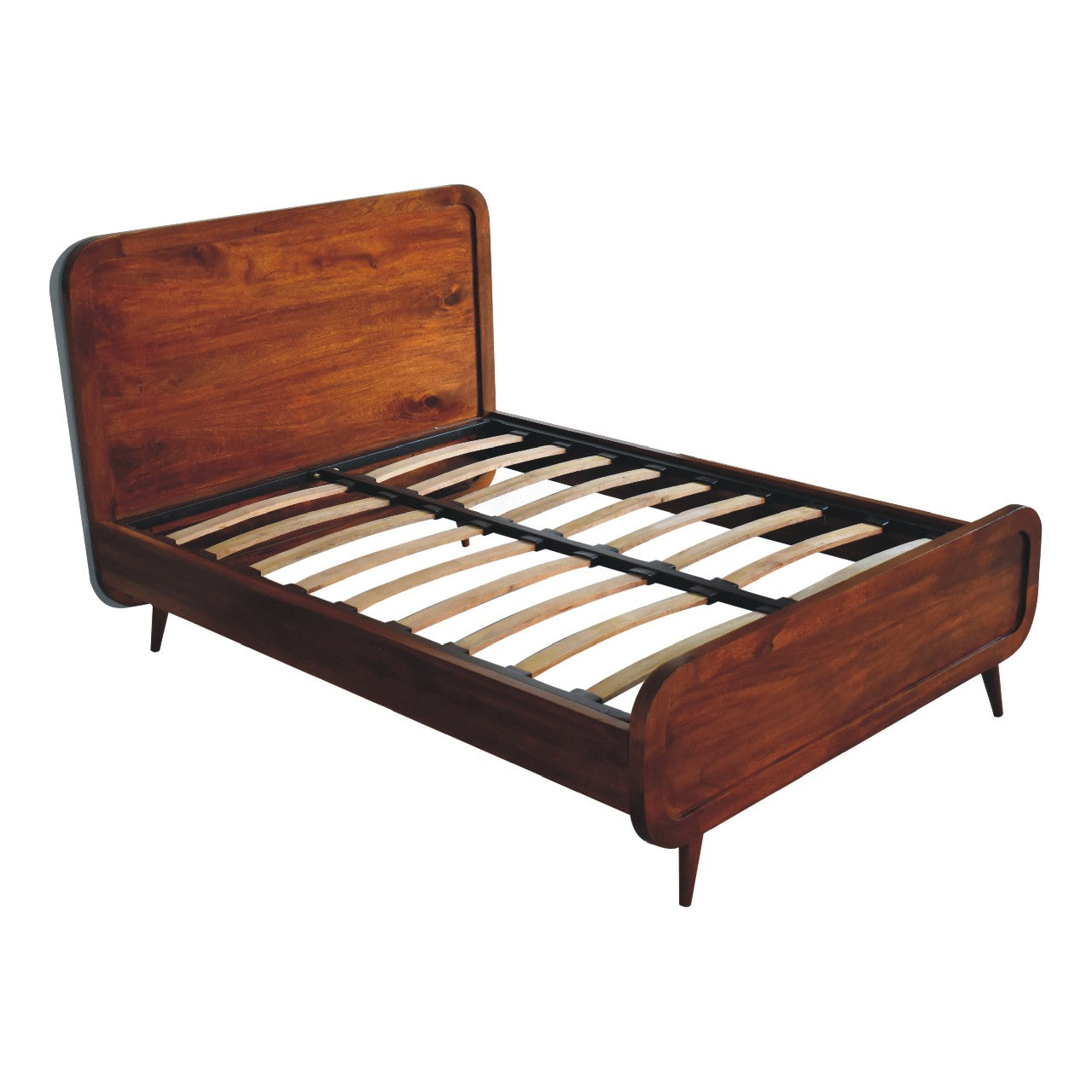ARTISAN FURNITURE Curved Chestnut DOUBLE Bed in Solid Mango Wood, B-Corp Certified, 145x198 cm