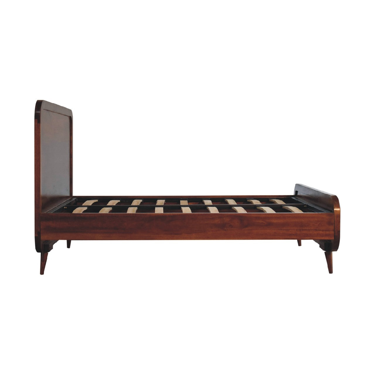 ARTISAN FURNITURE Curved Chestnut DOUBLE Bed in Solid Mango Wood, B-Corp Certified, 145x198 cm