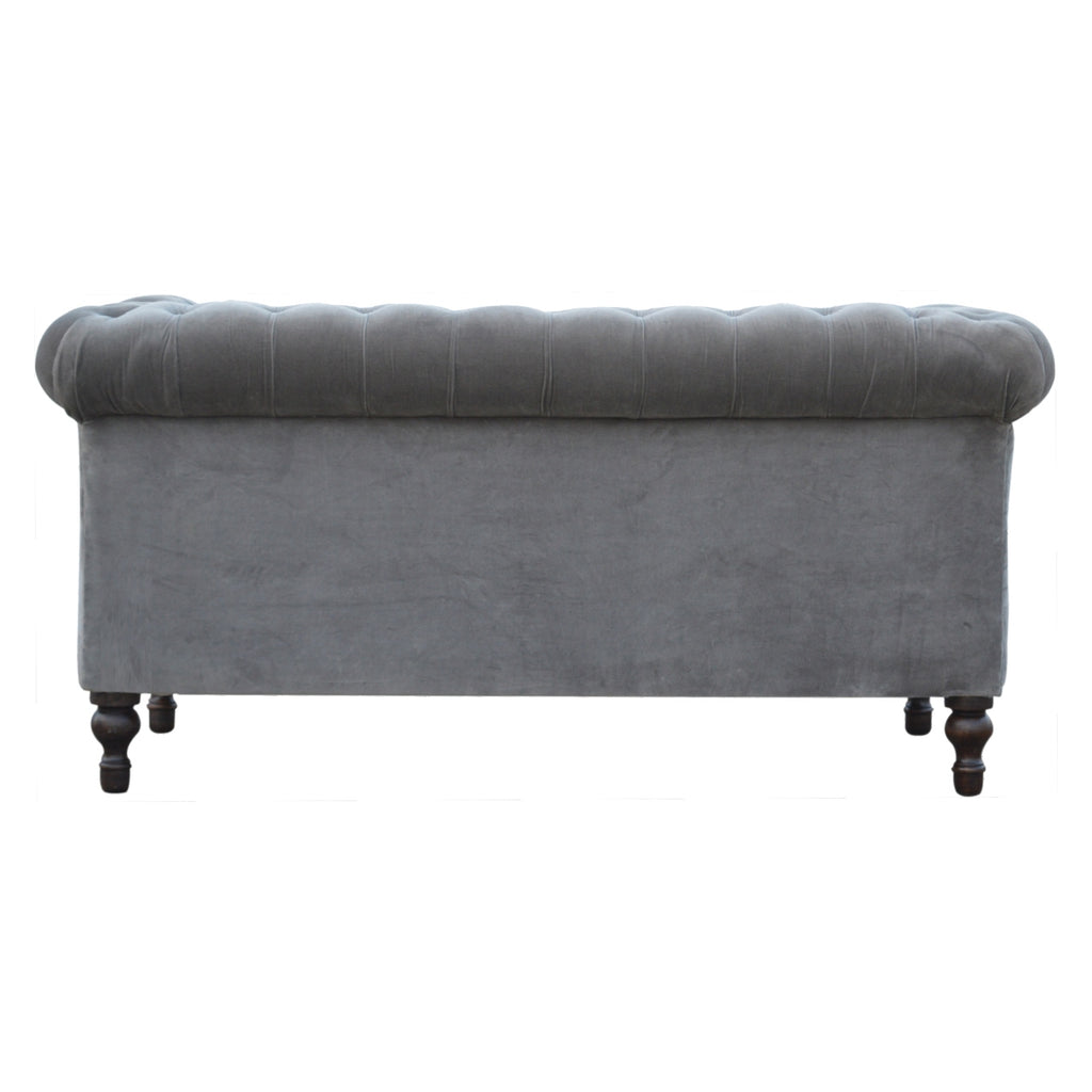 ARTISAN FURNITURE Grey Chesterfield Handcrafted 2-Seater Sofa | Velvet and Mango Wood