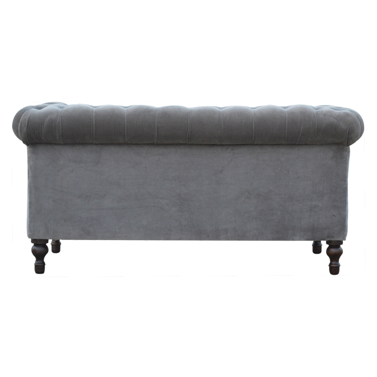ARTISAN FURNITURE Grey Chesterfield Handcrafted 2-Seater Sofa | Velvet and Mango Wood