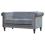 ARTISAN FURNITURE Grey Chesterfield Handcrafted 2-Seater Sofa | Velvet and Mango Wood