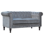 ARTISAN FURNITURE Grey Chesterfield Handcrafted 2-Seater Sofa | Velvet and Mango Wood