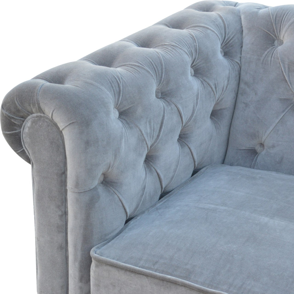 ARTISAN FURNITURE Grey Chesterfield Handcrafted 2-Seater Sofa | Velvet and Mango Wood