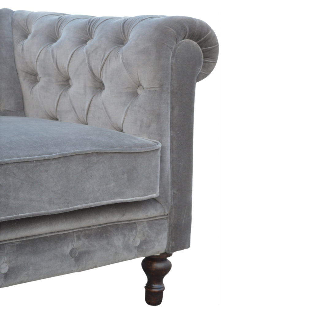 ARTISAN FURNITURE Grey Chesterfield Handcrafted 2-Seater Sofa | Velvet and Mango Wood