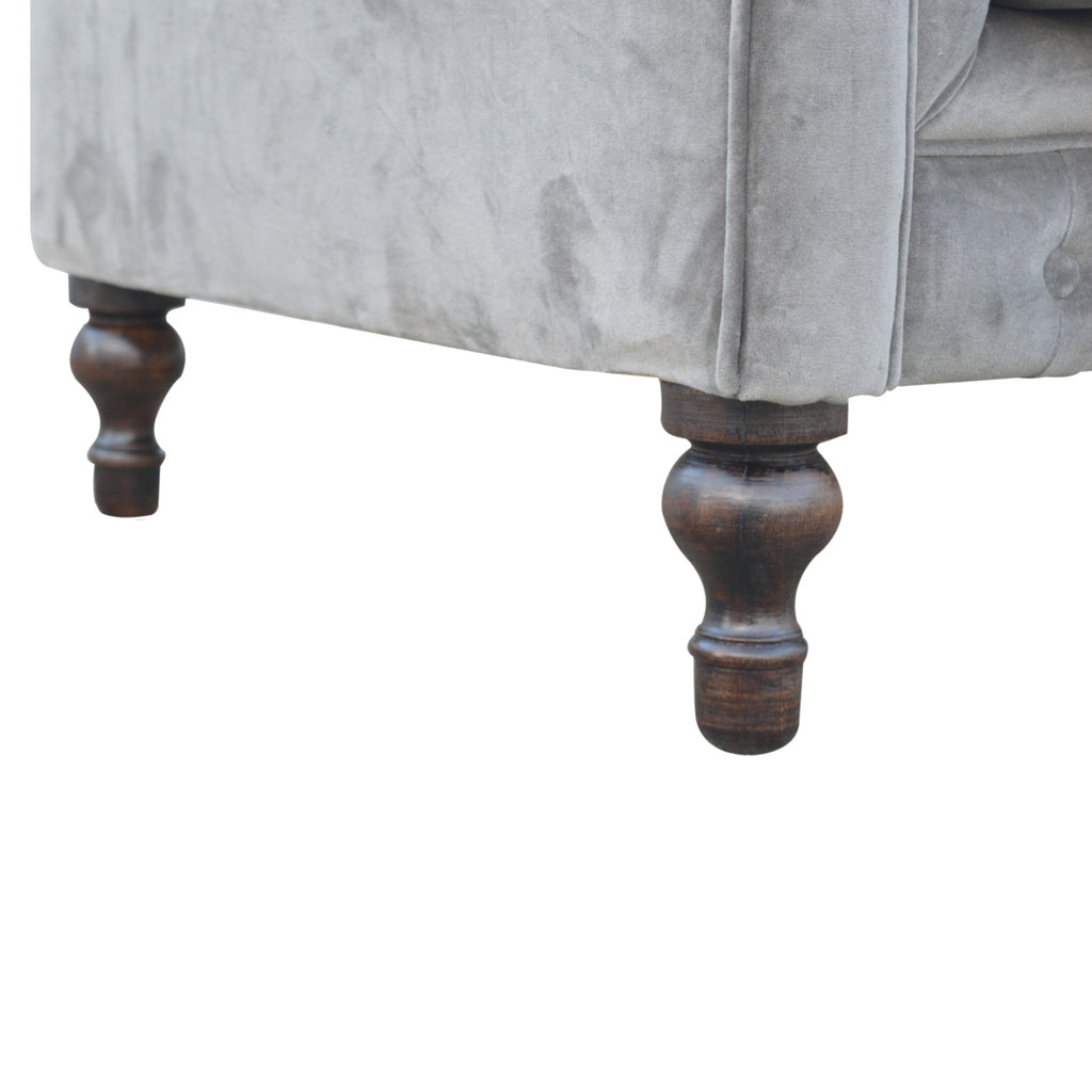 ARTISAN FURNITURE Grey Chesterfield Handcrafted 2-Seater Sofa | Velvet and Mango Wood