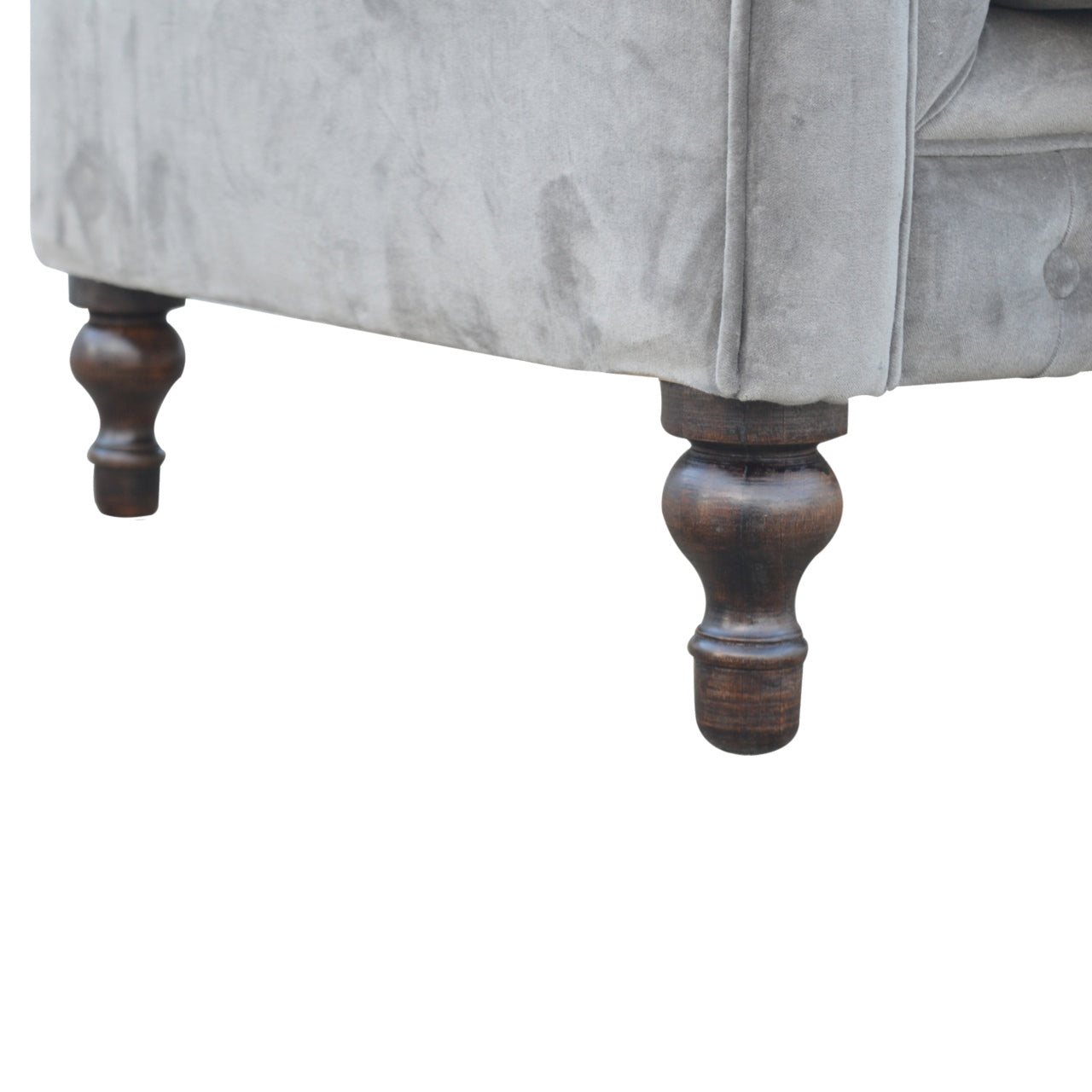 ARTISAN FURNITURE Grey Chesterfield Handcrafted 2-Seater Sofa | Velvet and Mango Wood