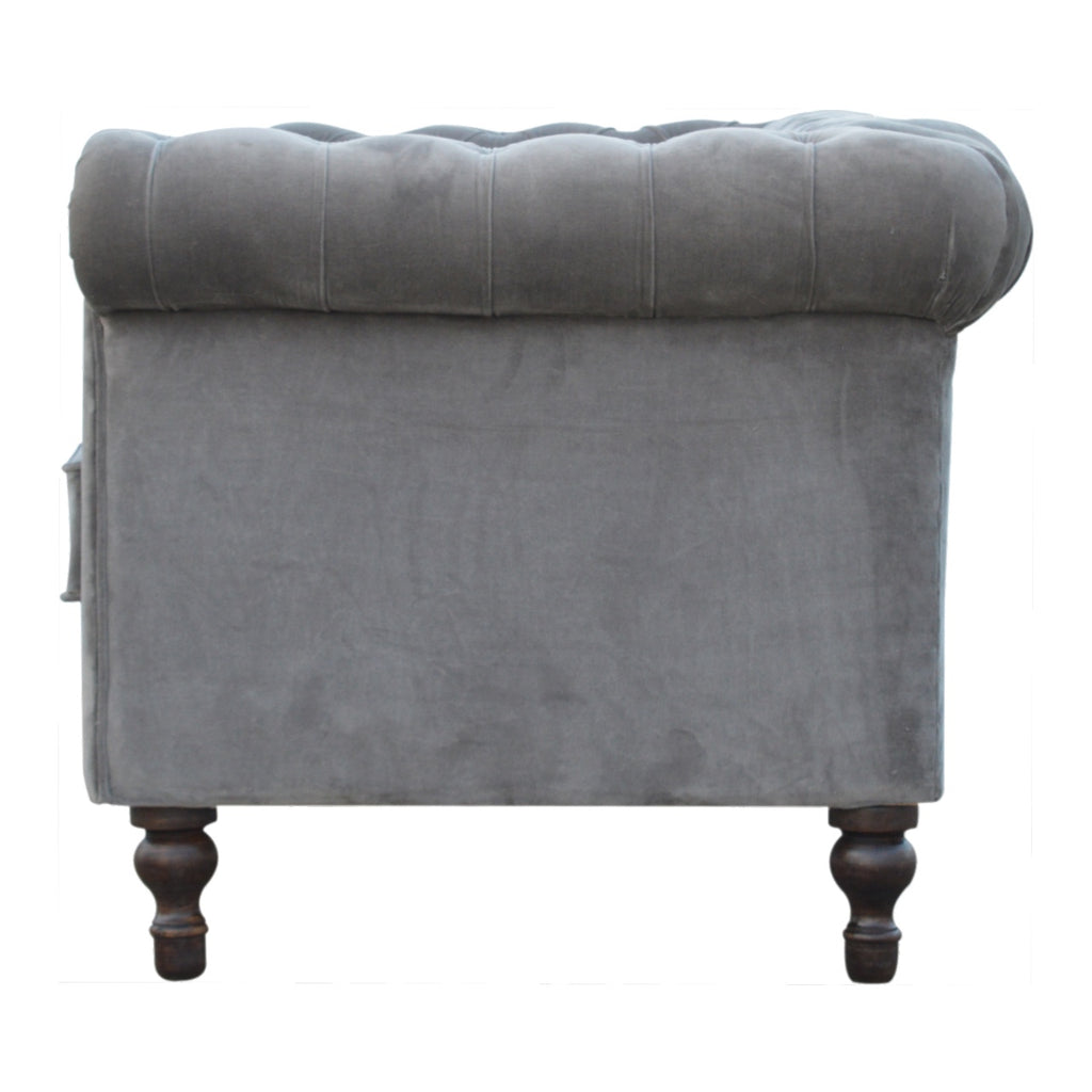 ARTISAN FURNITURE Grey Chesterfield Handcrafted 2-Seater Sofa | Velvet and Mango Wood