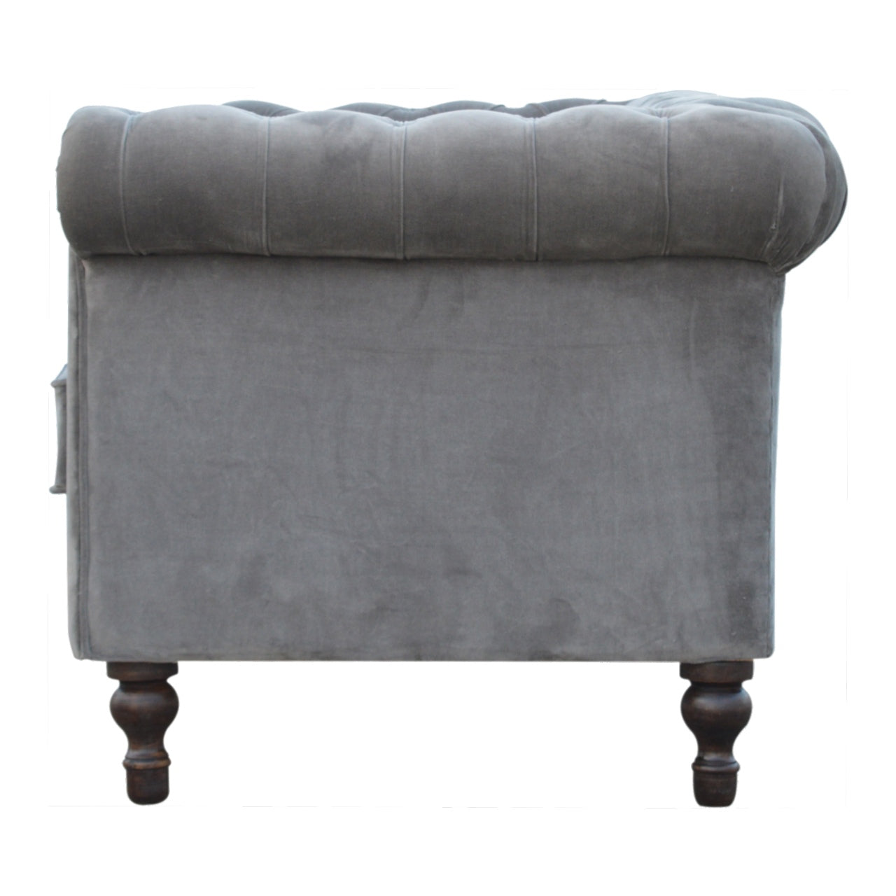ARTISAN FURNITURE Grey Chesterfield Handcrafted 2-Seater Sofa | Velvet and Mango Wood