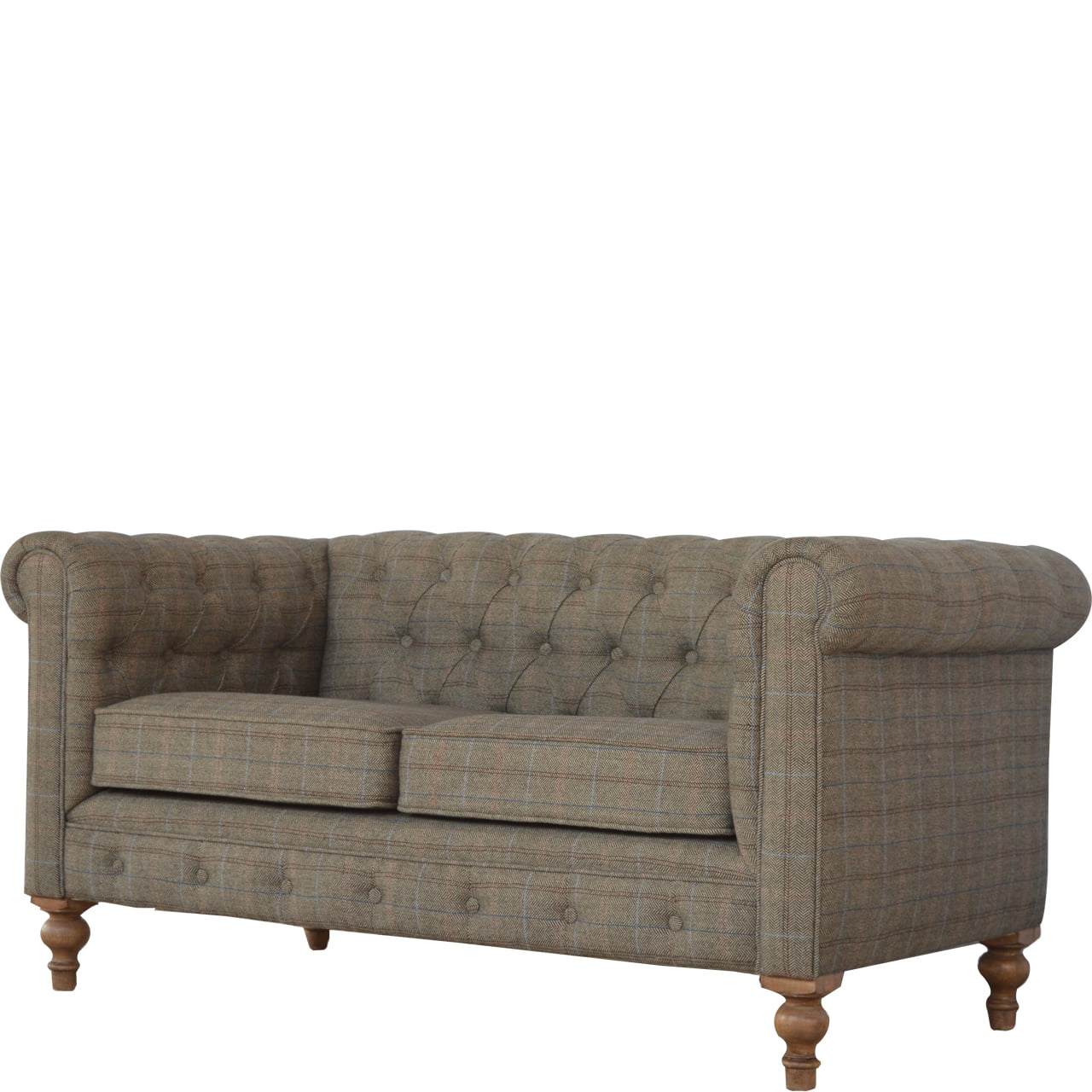 ARTISAN FURNITURE Multi Tweed 2-Seater Chesterfield Sofa in Solid Mango Wood, B-Corp Certified