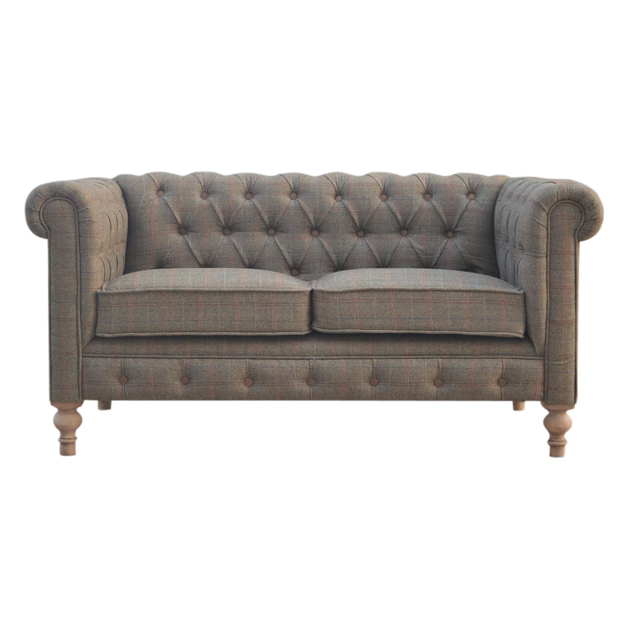 ARTISAN FURNITURE Multi Tweed 2-Seater Chesterfield Sofa in Solid Mango Wood, B-Corp Certified