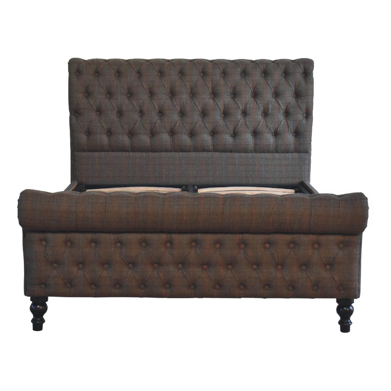 ARTISAN FURNITURE Multi Tweed DOUBLE Bed in Solid Mango Wood, B-Corp Certified, 150x220 cm