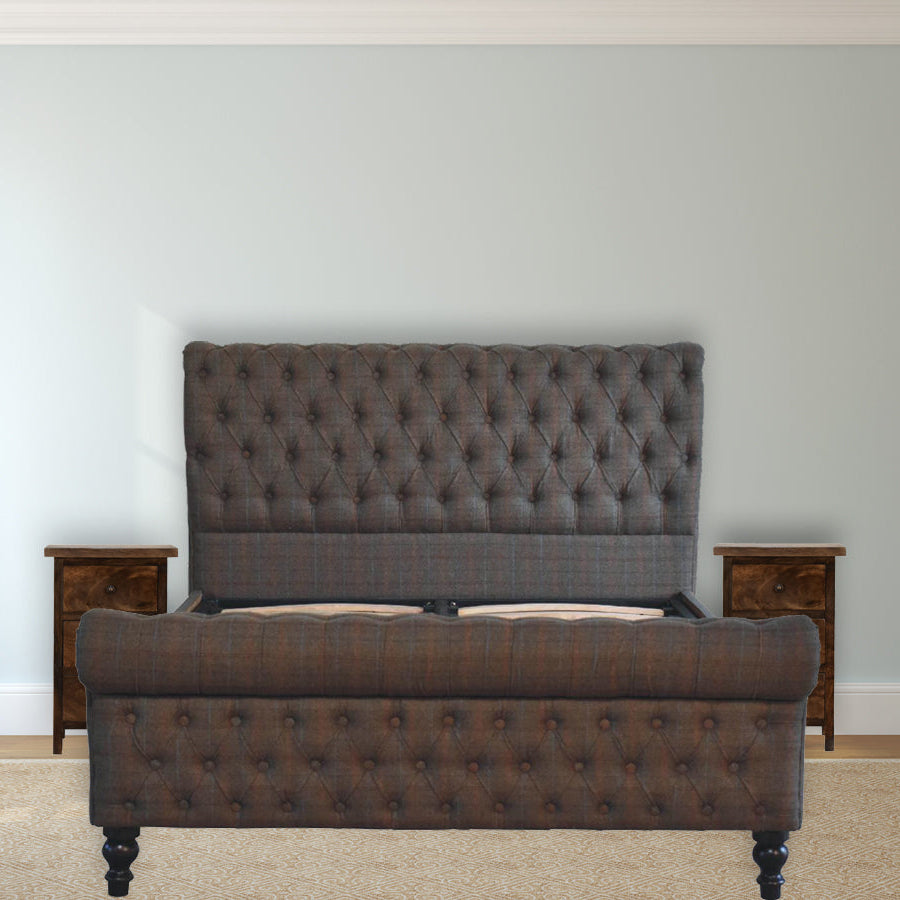 ARTISAN FURNITURE Multi Tweed DOUBLE Bed in Solid Mango Wood, B-Corp Certified, 150x220 cm