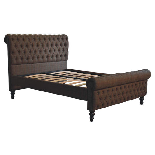 ARTISAN FURNITURE Multi Tweed DOUBLE Bed in Solid Mango Wood, B-Corp Certified, 150x220 cm