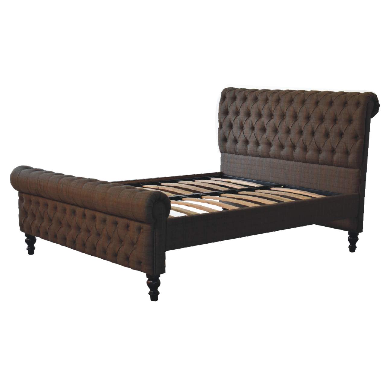 ARTISAN FURNITURE Multi Tweed DOUBLE Bed in Solid Mango Wood, B-Corp Certified, 150x220 cm