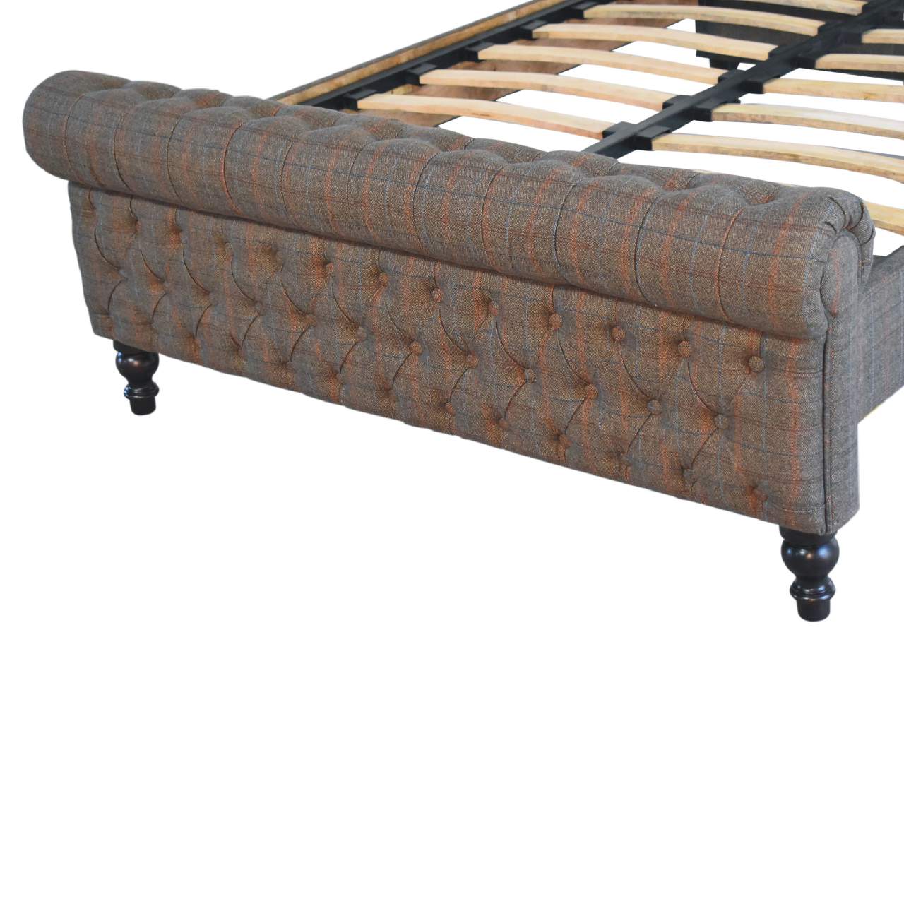ARTISAN FURNITURE Multi Tweed DOUBLE Bed in Solid Mango Wood, B-Corp Certified, 150x220 cm