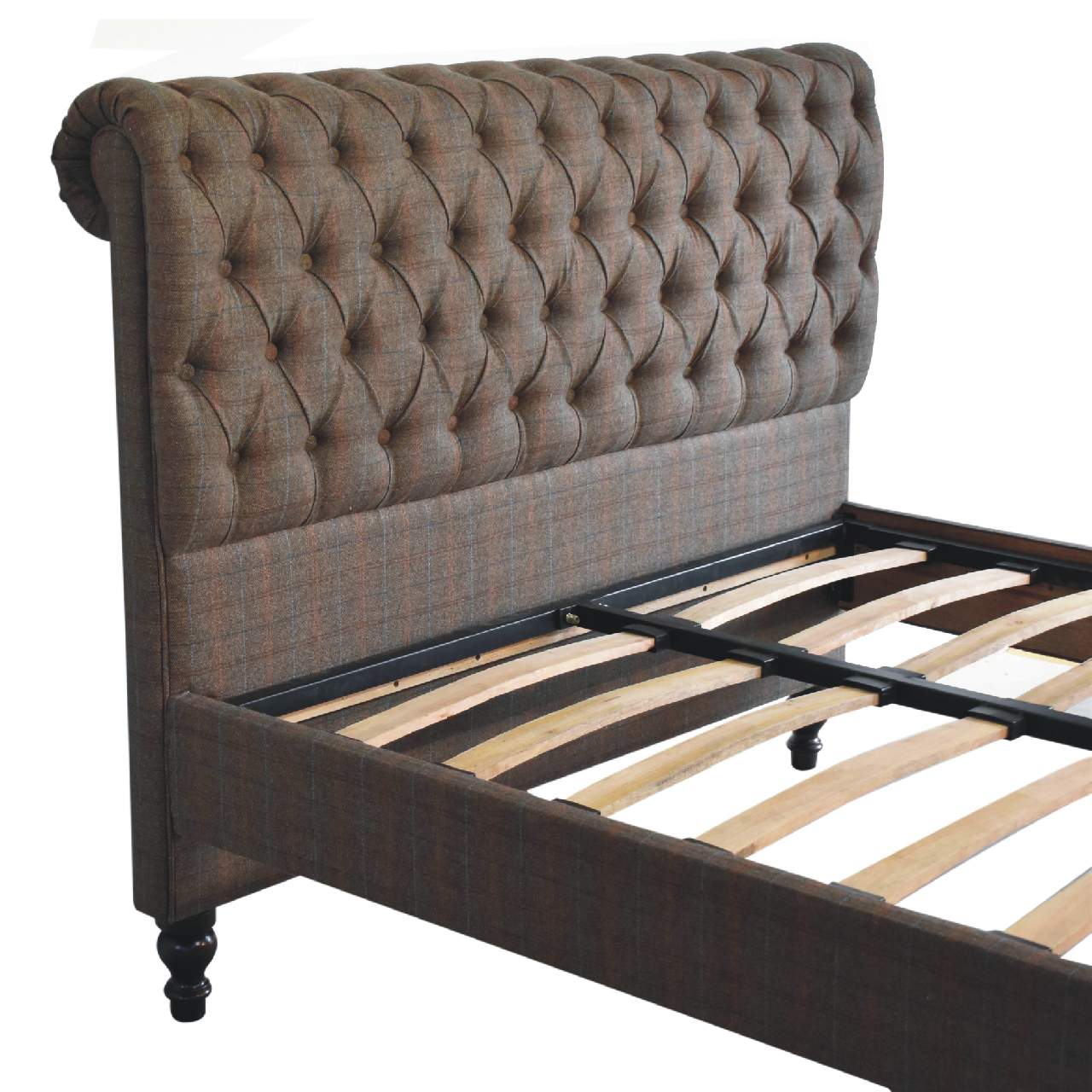 ARTISAN FURNITURE Multi Tweed DOUBLE Bed in Solid Mango Wood, B-Corp Certified, 150x220 cm