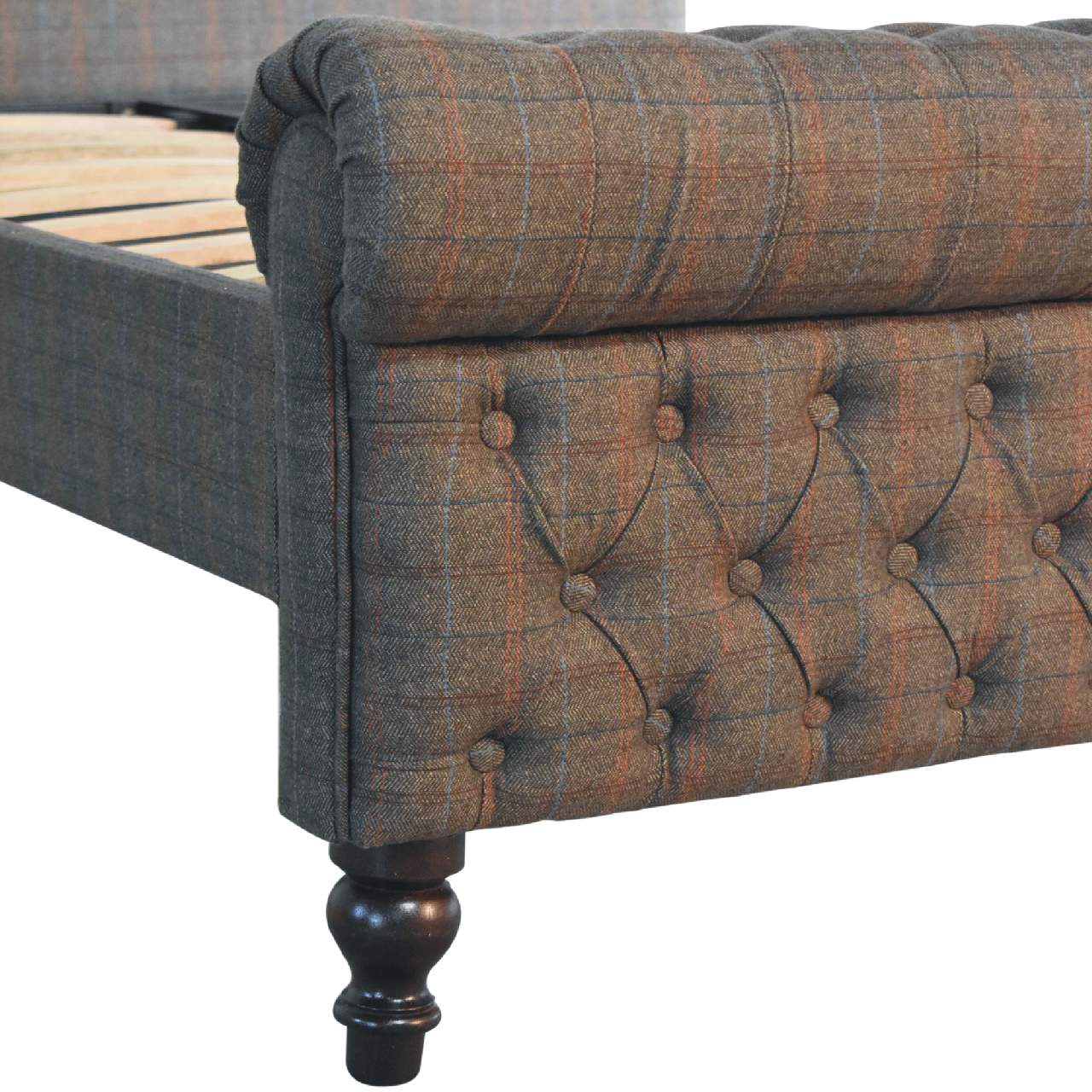 ARTISAN FURNITURE Multi Tweed DOUBLE Bed in Solid Mango Wood, B-Corp Certified, 150x220 cm