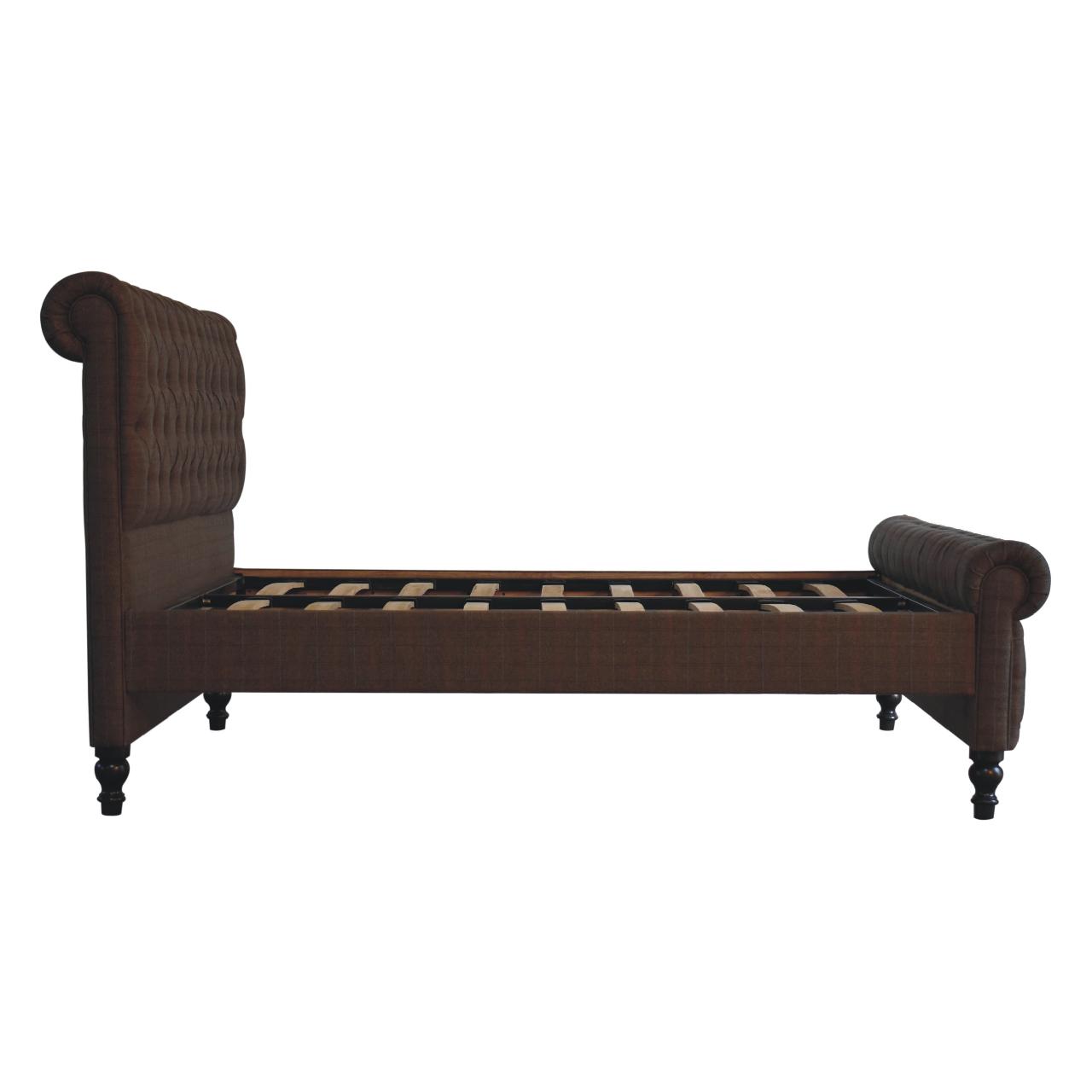 ARTISAN FURNITURE Multi Tweed DOUBLE Bed in Solid Mango Wood, B-Corp Certified, 150x220 cm