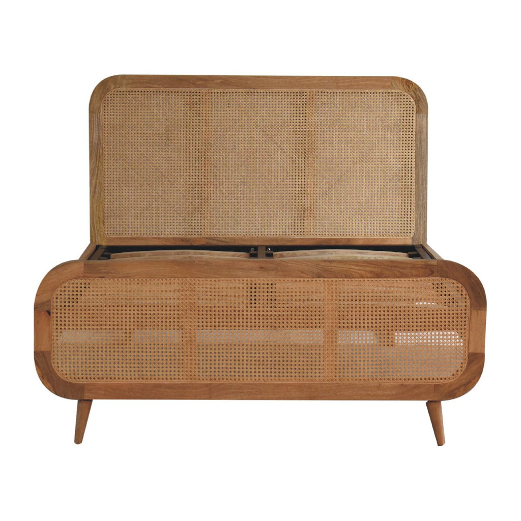 ARTISAN FURNITURE Oak Finish DOUBLE Rattan Bed in Solid Mango Wood, 145x198 cm