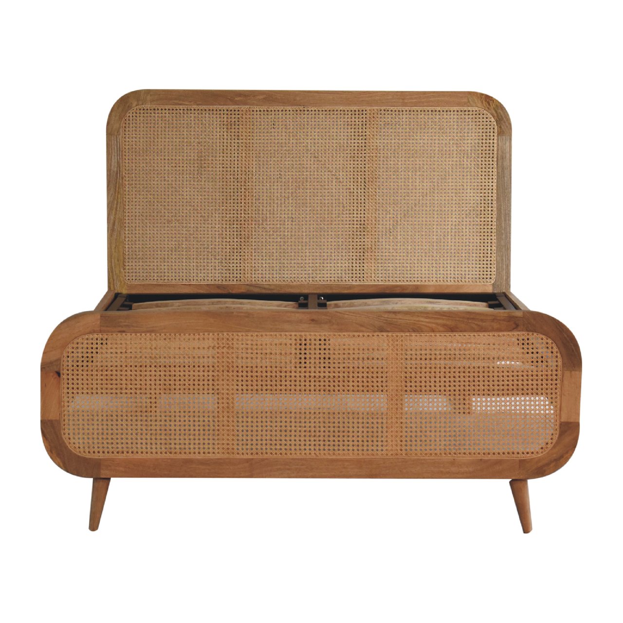 ARTISAN FURNITURE Oak Finish DOUBLE Rattan Bed in Solid Mango Wood, 145x198 cm