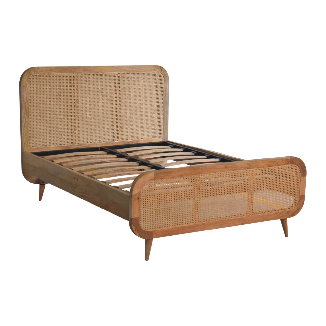 ARTISAN FURNITURE Oak Finish DOUBLE Rattan Bed in Solid Mango Wood, 145x198 cm