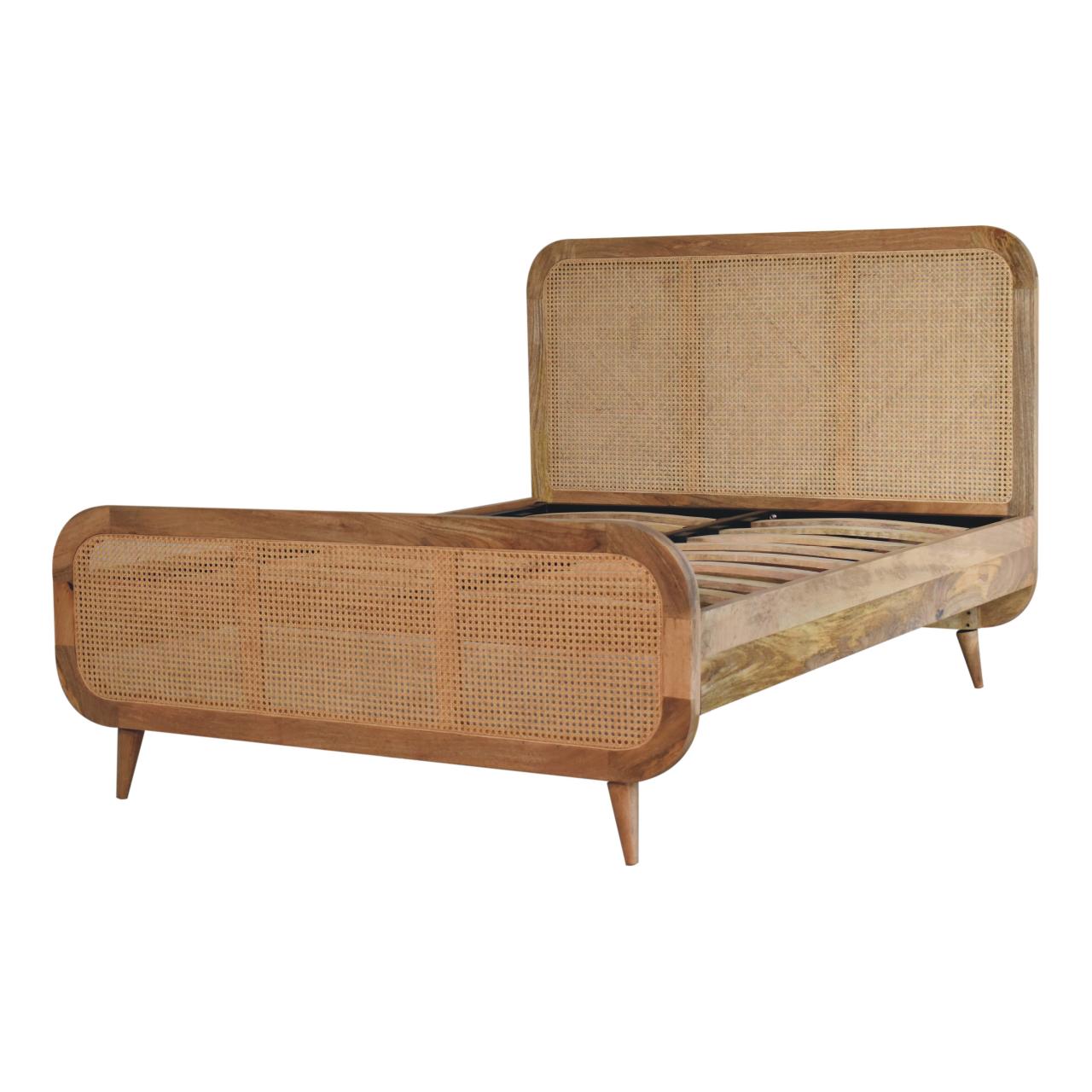 ARTISAN FURNITURE Oak Finish DOUBLE Rattan Bed in Solid Mango Wood, 145x198 cm