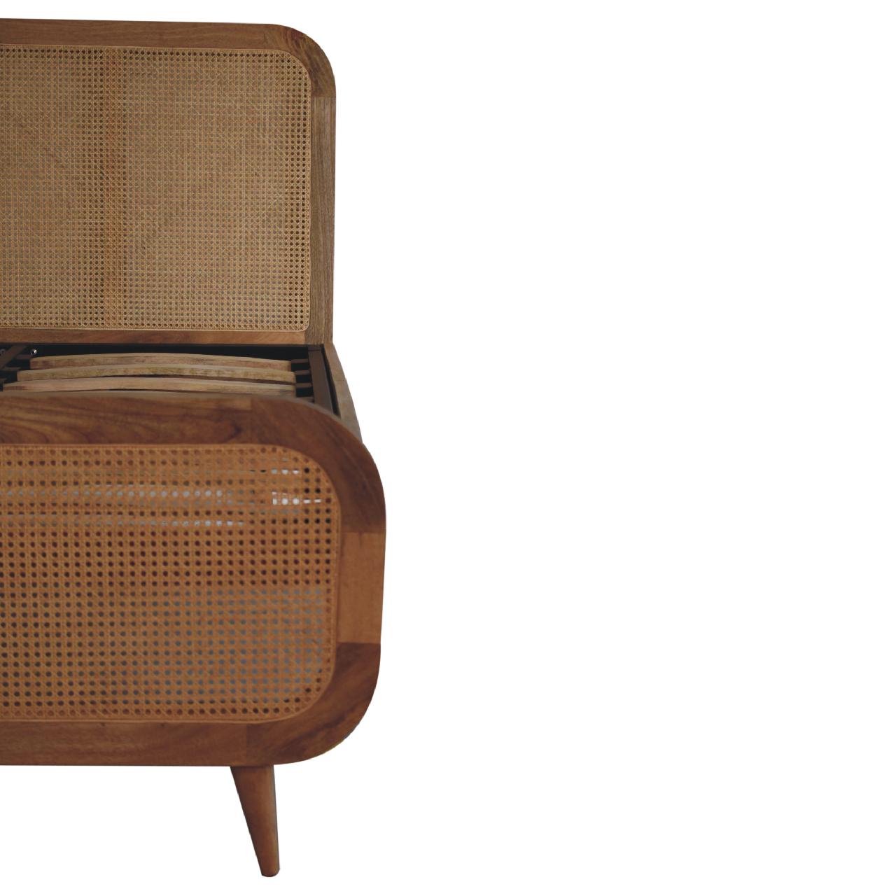 ARTISAN FURNITURE Oak Finish DOUBLE Rattan Bed in Solid Mango Wood, 145x198 cm