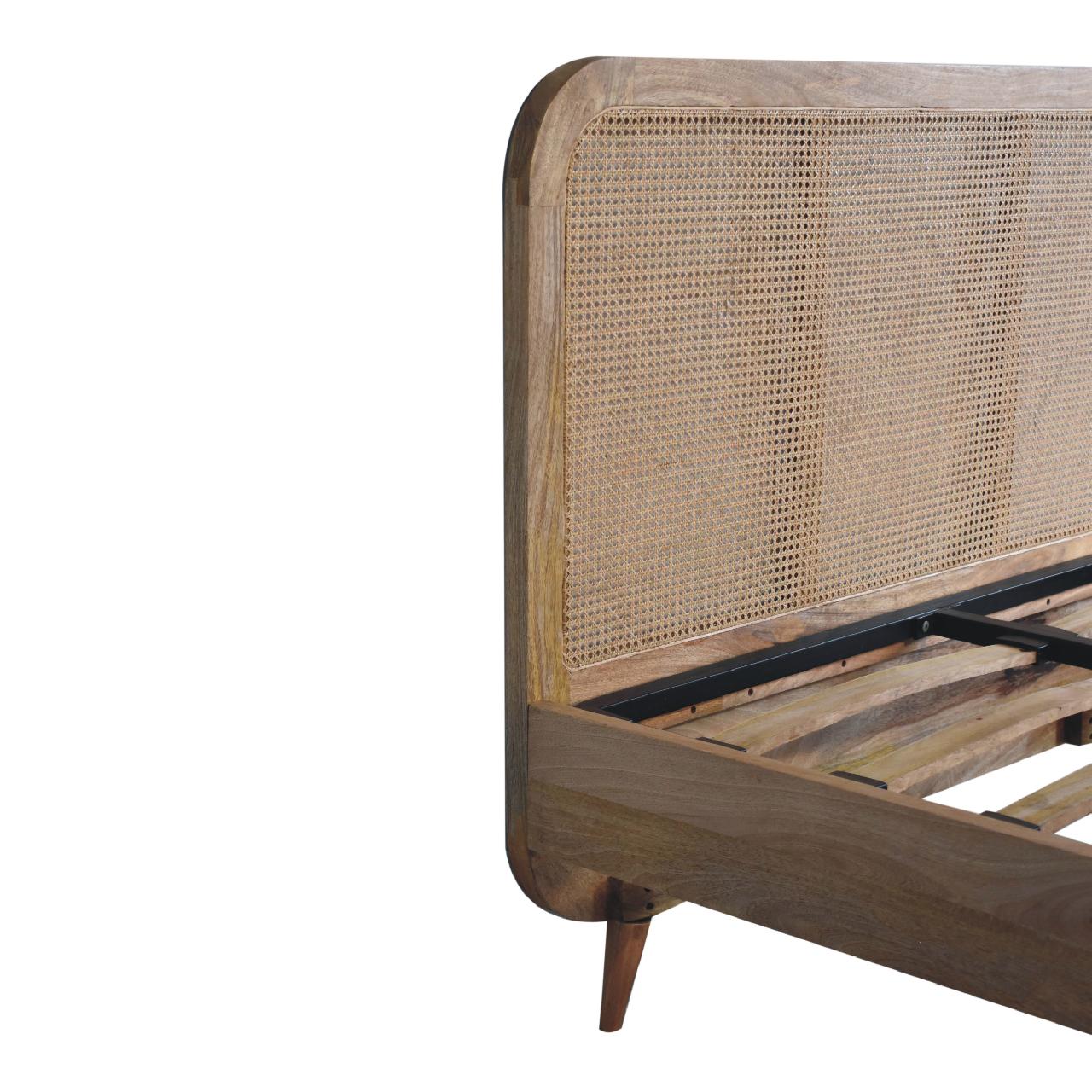 ARTISAN FURNITURE Oak Finish DOUBLE Rattan Bed in Solid Mango Wood, 145x198 cm