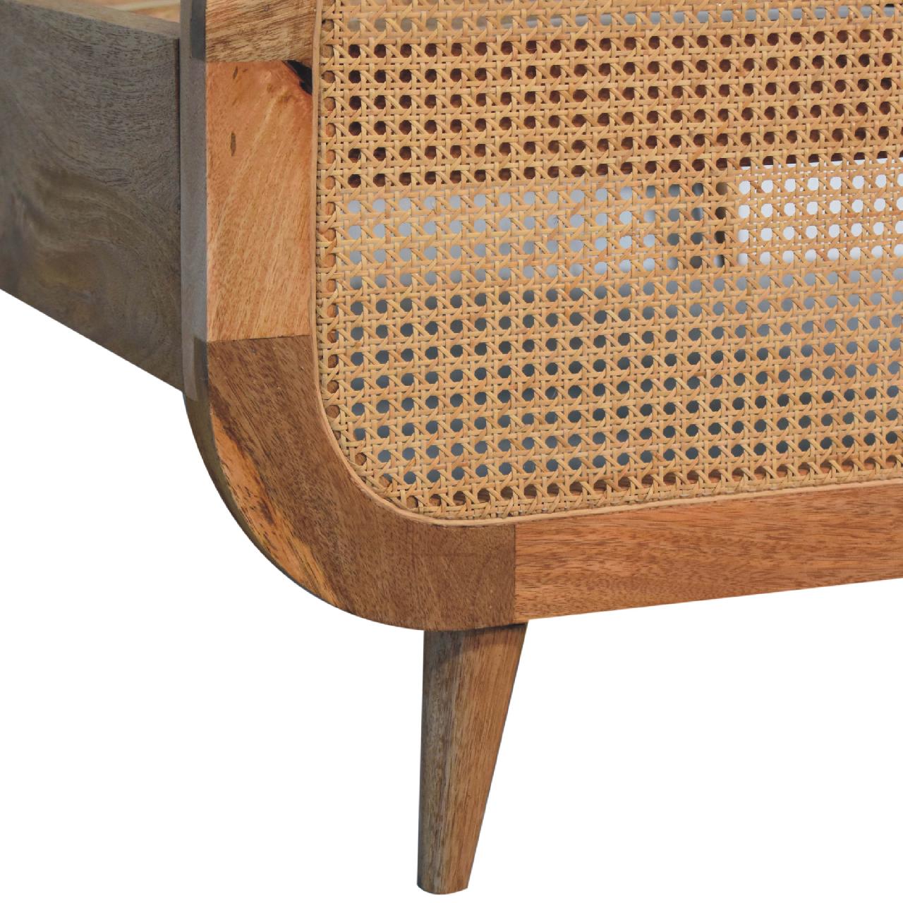 ARTISAN FURNITURE Oak Finish DOUBLE Rattan Bed in Solid Mango Wood, 145x198 cm