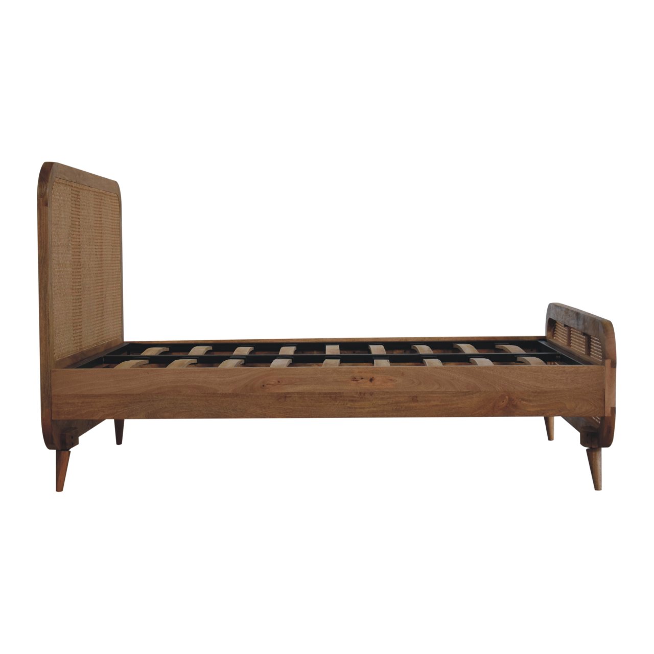 ARTISAN FURNITURE Oak Finish DOUBLE Rattan Bed in Solid Mango Wood, 145x198 cm