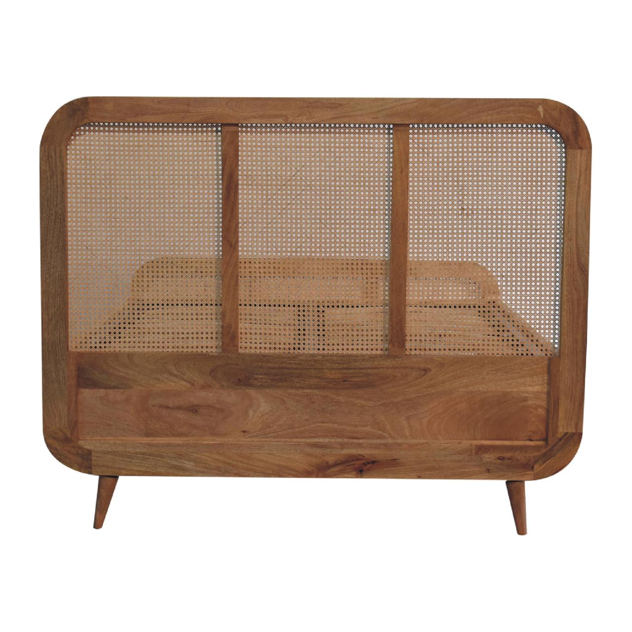ARTISAN FURNITURE Oak Finish DOUBLE Rattan Bed in Solid Mango Wood, 145x198 cm