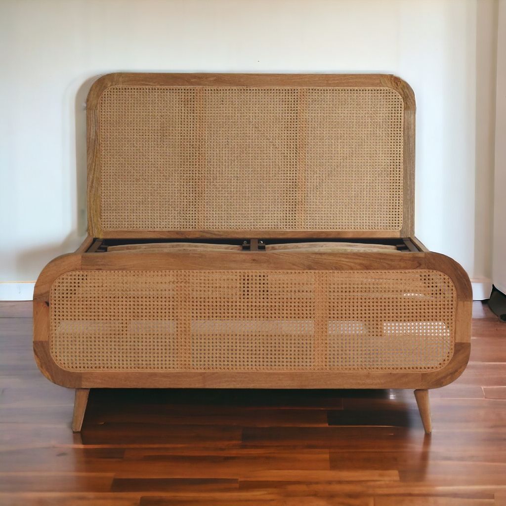 ARTISAN FURNITURE Oak Finish DOUBLE Rattan Bed in Solid Mango Wood, 145x198 cm (LAST ONE!)
