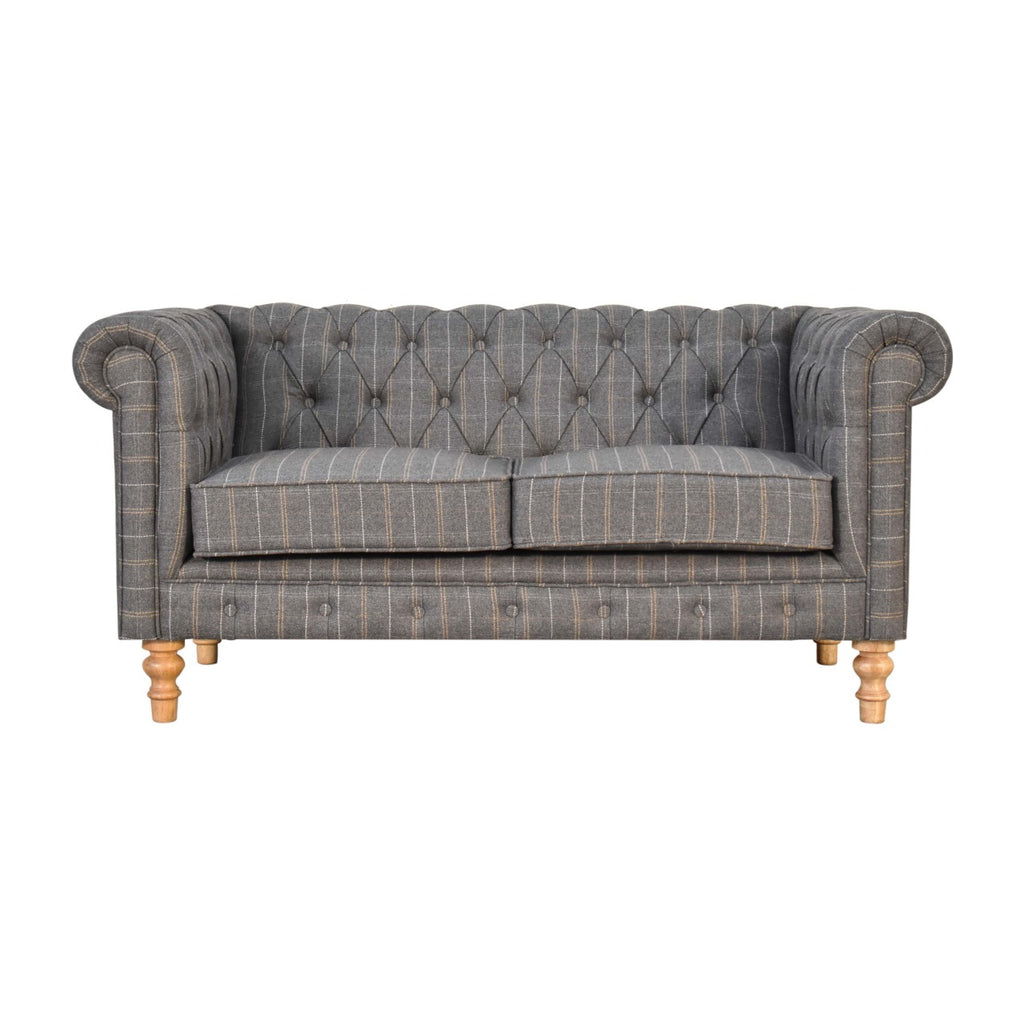ARTISAN FURNITURE Pewter Tweed 2-Seater Handcrafted Chesterfield Sofa in Solid Mango Wood, B-Corp Certified, 150 x 76 x 80 cm