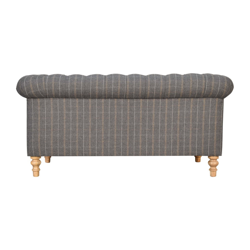 ARTISAN FURNITURE Pewter Tweed 2-Seater Handcrafted Chesterfield Sofa in Solid Mango Wood, B-Corp Certified, 150 x 76 x 80 cm