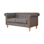 ARTISAN FURNITURE Pewter Tweed 2-Seater Handcrafted Chesterfield Sofa in Solid Mango Wood, B-Corp Certified, 150 x 76 x 80 cm