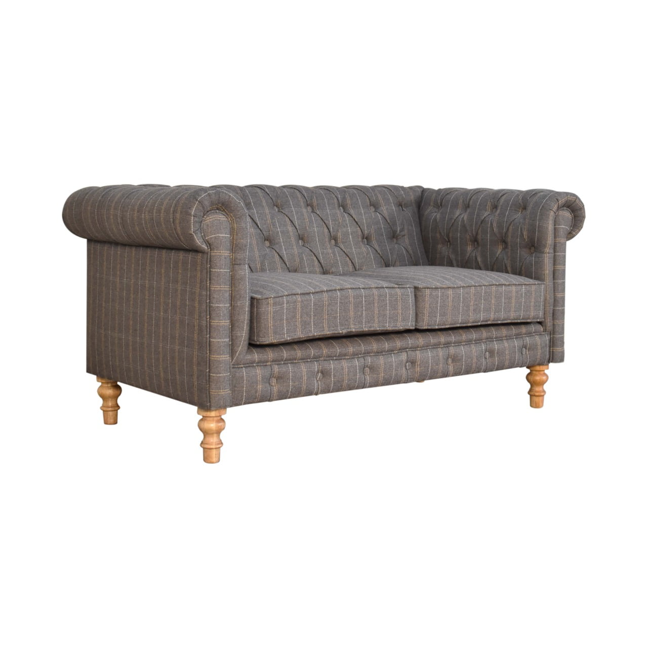 ARTISAN FURNITURE Pewter Tweed 2-Seater Handcrafted Chesterfield Sofa in Solid Mango Wood, B-Corp Certified, 150 x 76 x 80 cm