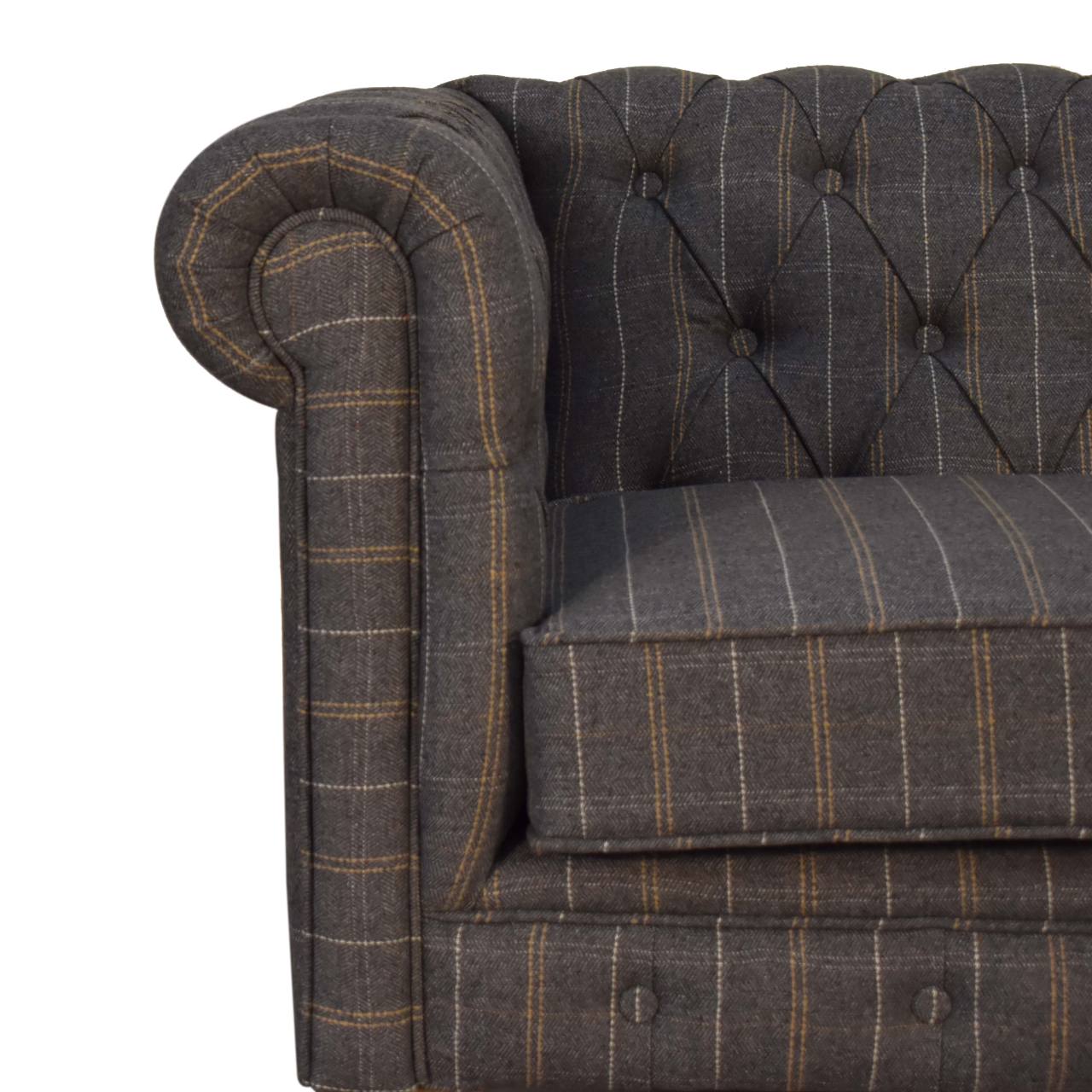 ARTISAN FURNITURE Pewter Tweed 2-Seater Handcrafted Chesterfield Sofa in Solid Mango Wood, B-Corp Certified, 150 x 76 x 80 cm