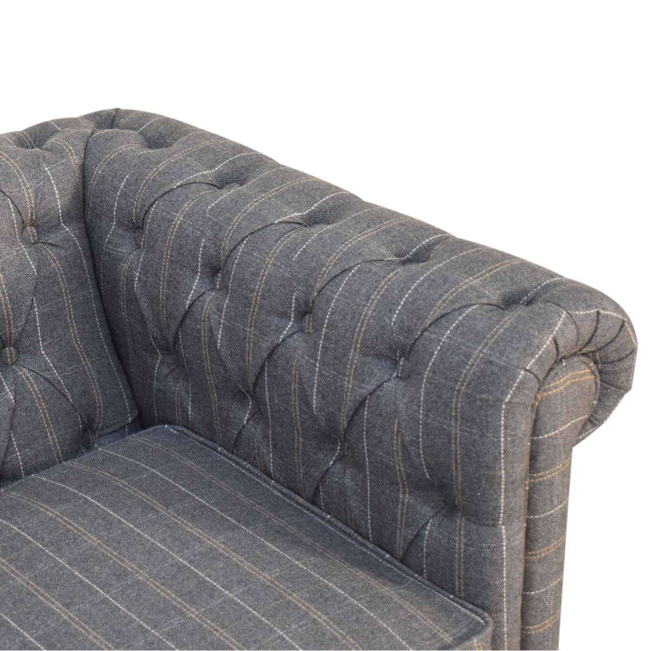 ARTISAN FURNITURE Pewter Tweed 2-Seater Handcrafted Chesterfield Sofa in Solid Mango Wood, B-Corp Certified, 150 x 76 x 80 cm