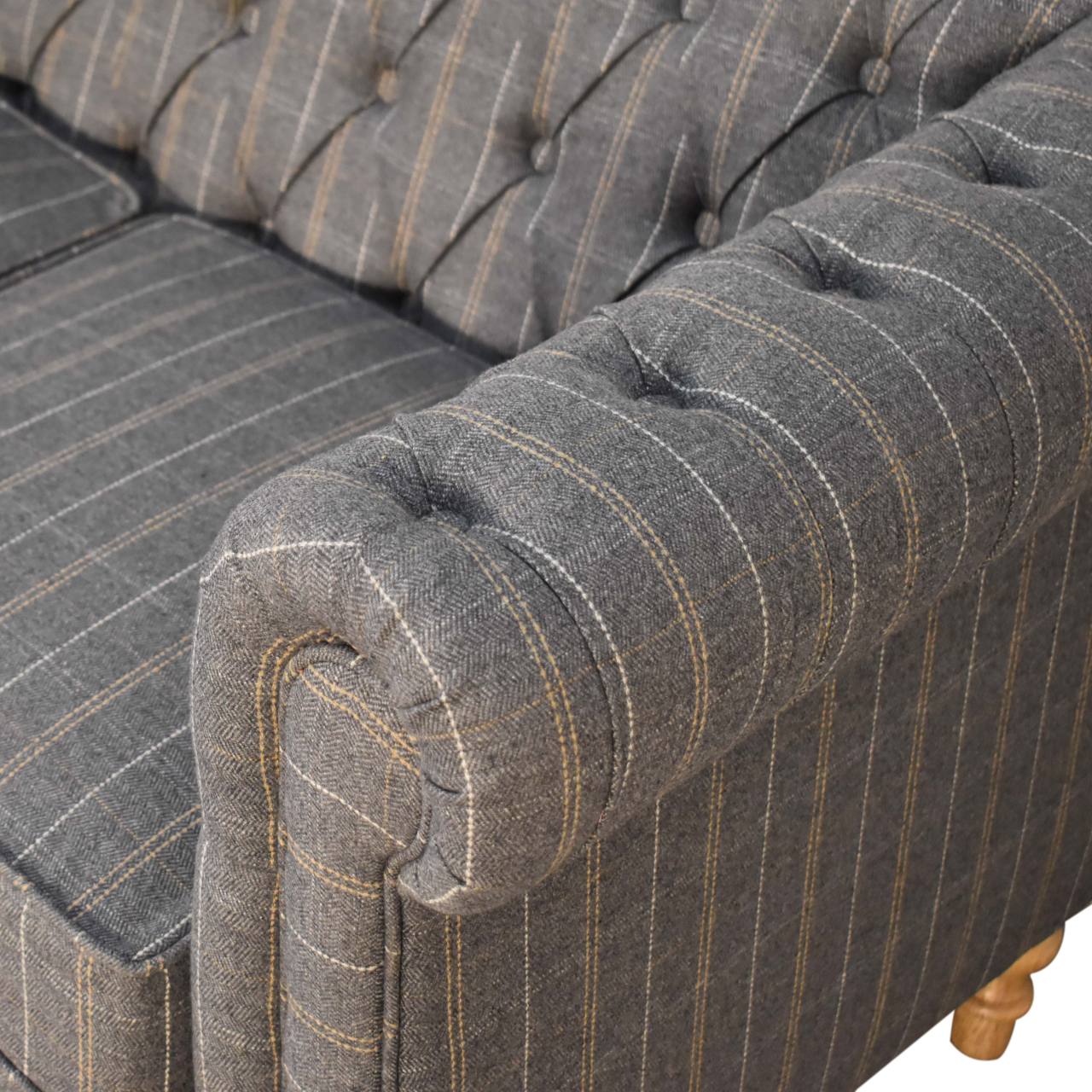 ARTISAN FURNITURE Pewter Tweed 2-Seater Handcrafted Chesterfield Sofa in Solid Mango Wood, B-Corp Certified, 150 x 76 x 80 cm