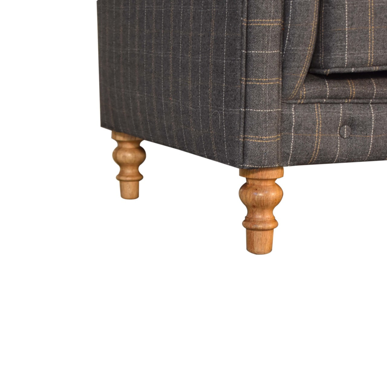 ARTISAN FURNITURE Pewter Tweed 2-Seater Handcrafted Chesterfield Sofa in Solid Mango Wood, B-Corp Certified, 150 x 76 x 80 cm